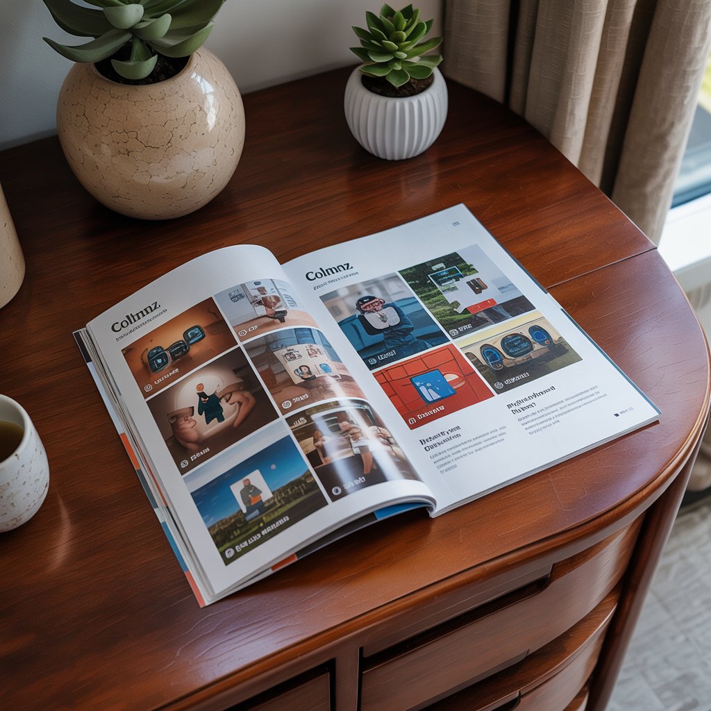Colmnz magazine showing social media content in print format