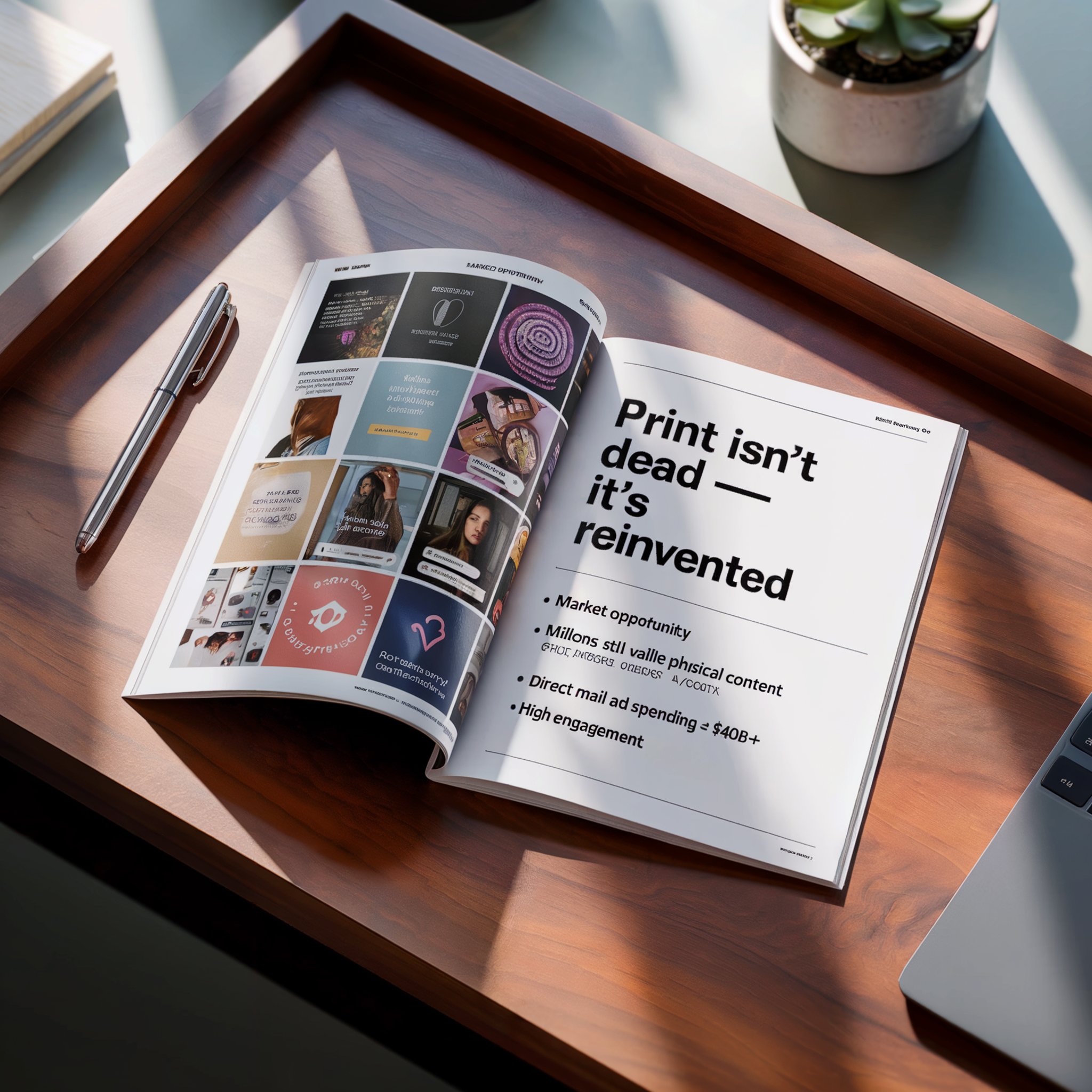 Magazine spread showing market opportunity for print